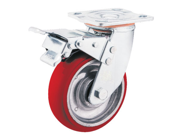 6mm Yoke Heavy Duty Caster With Aluminum Rim PU wheel(Circular tyre)-Swivel with brake