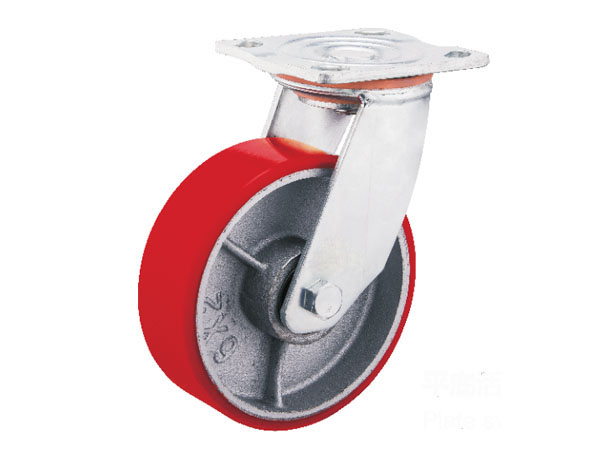 6mm Yoke Heavy Duty Caster With lron Rim PU Wheel(Plain tyre)-Plate swivel