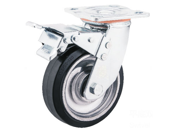 6mm Yoke Heavy Duty Caster With High Temperature Aluminum Rim Rubber Wheel-Swivel with brake