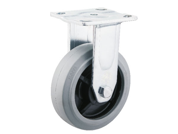 6mm Yoke Heavy Duty Caster With Grey Elastic Rubber Wheel-Fixed